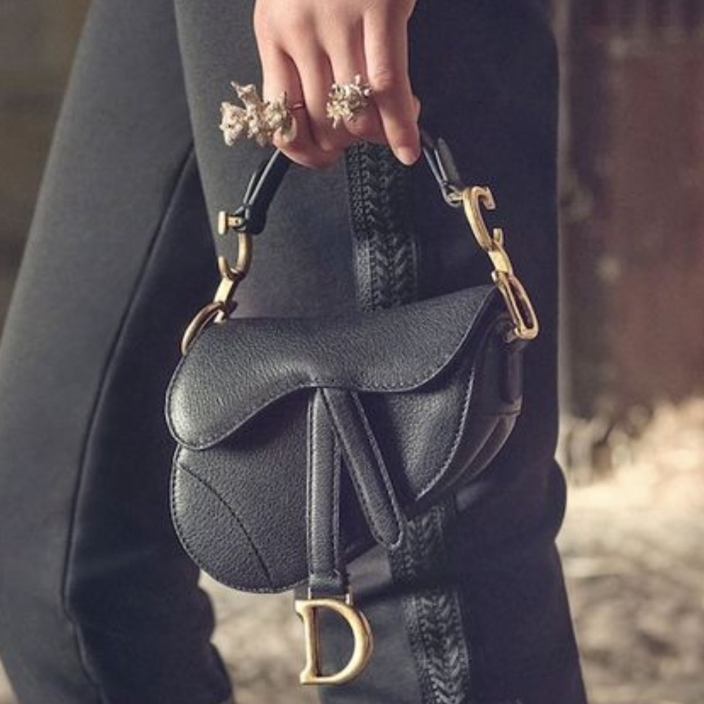 Dior Black Mini Saddle Bag with Gold Hardware